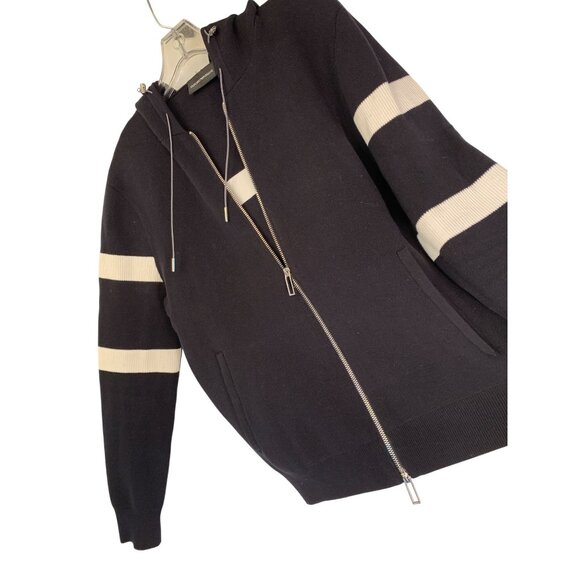 Emporio Armani Mens Hooded Sweater Jacket Size L Varsity Stripe Black RJ10617 - Picture 1 of 9